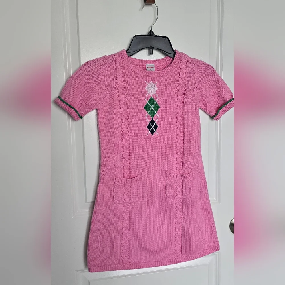 Gymboree Pink Cable Knit Argyle‎ Sweater Dress Size 8